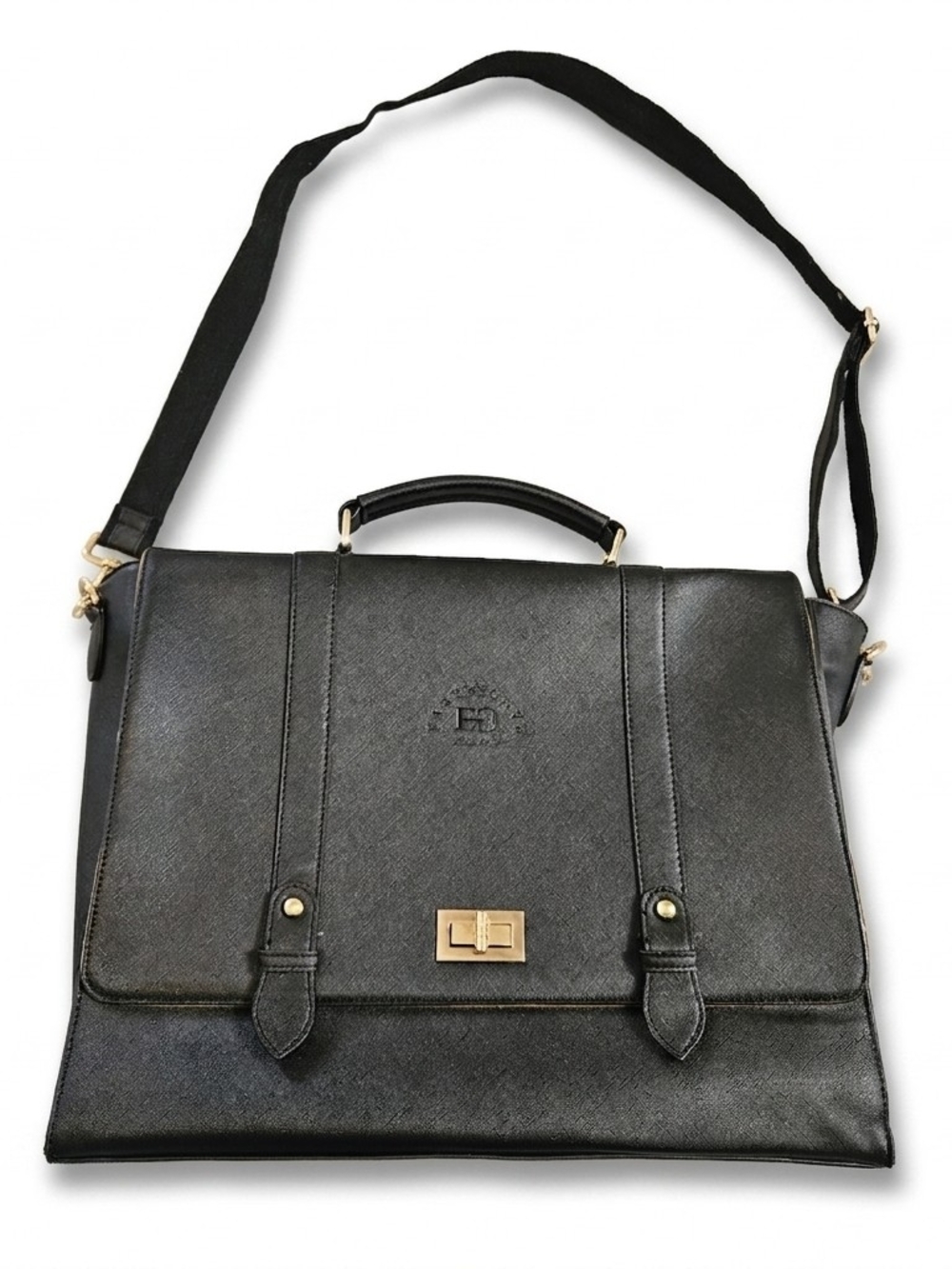 EaseGave Saffiano Leather 15.6" Laptop Briefcase Work Tote - Black / Tan
